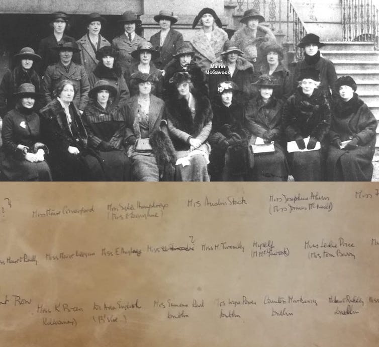 Group photo from the 1920s and handwritten caption below