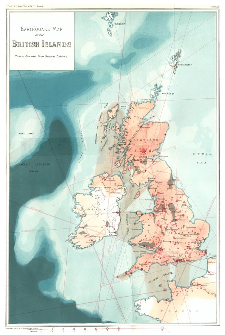 O'Reilly's seismicity map of Britain and Ireland
