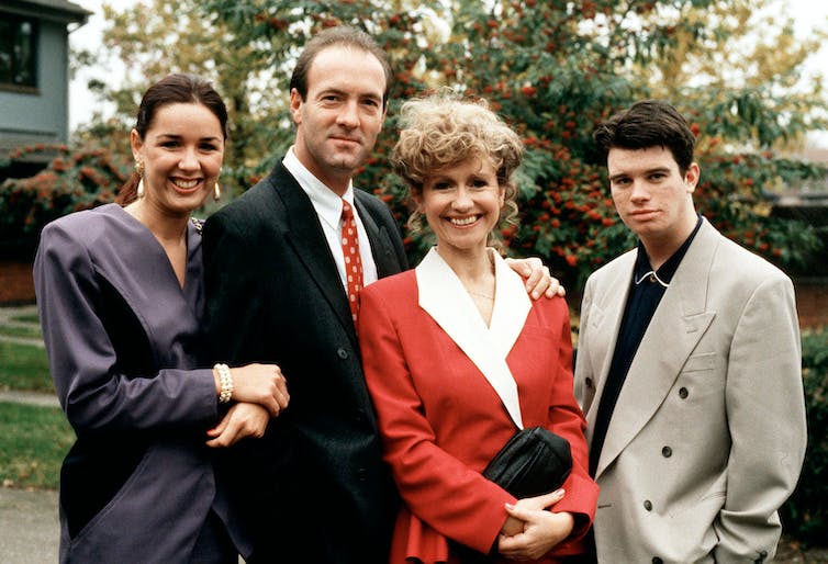 A shot of a fictional family from 80s soap opera Brookside.