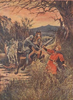 Knight on horse stabs Llywelyn